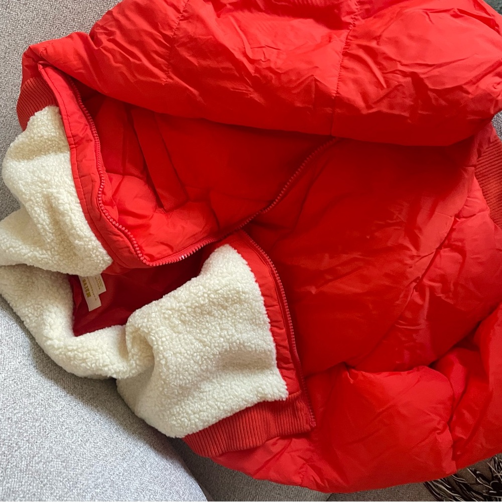 Maeve orange/Red Puffer Jacket with Cozy collar size medium like new